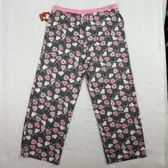 Peanuts Snoopy Women’s Pajama Pants XL Gray Pink Hearts Lounge Sleepwear NWT - Picture 4 of 11
